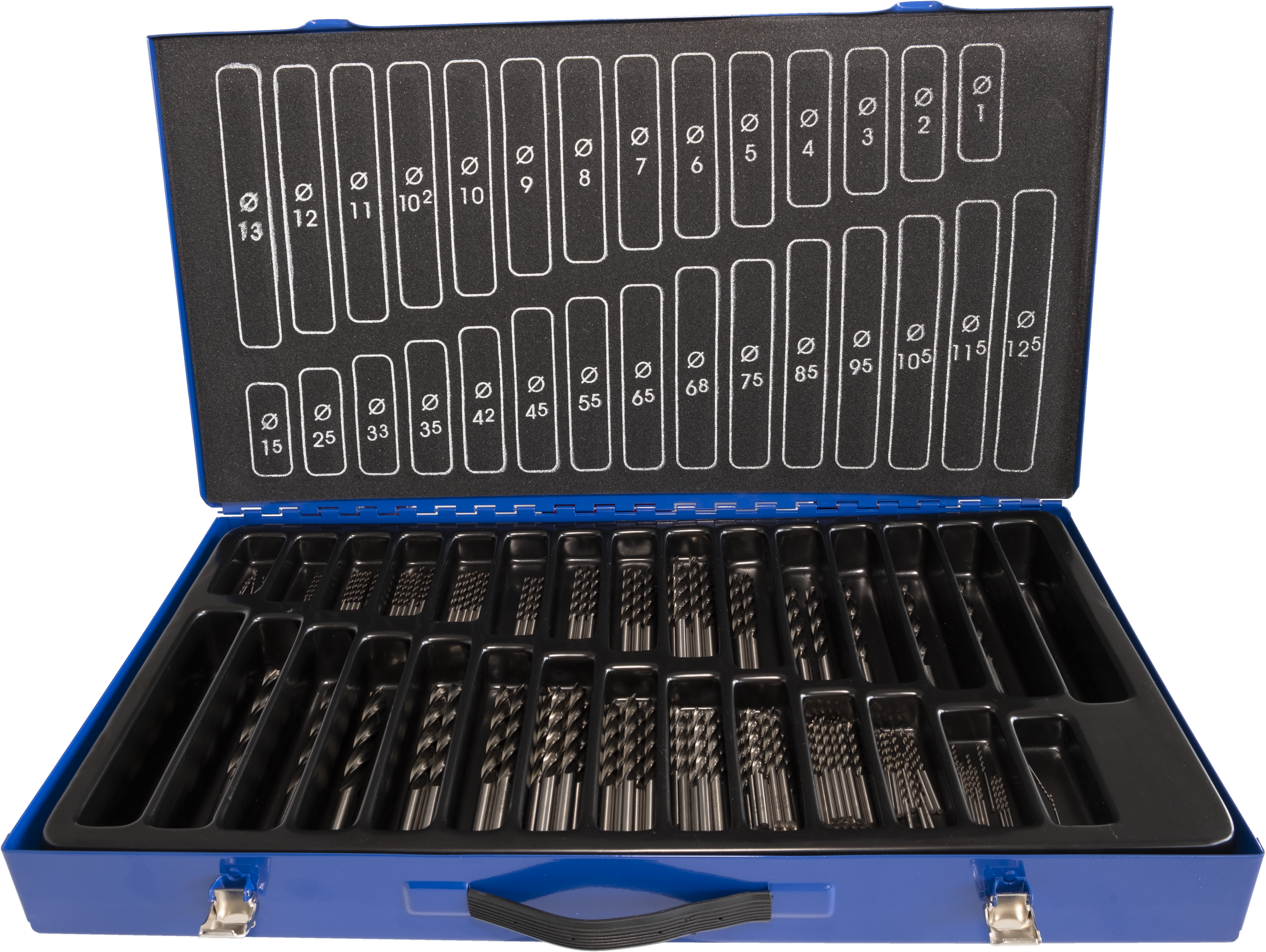 PROFI DIN 338 Spiralbohrer-Set, HSS-Co5,Typ N, rechts mit 3-Schneiden, in Metallmagazin, blau