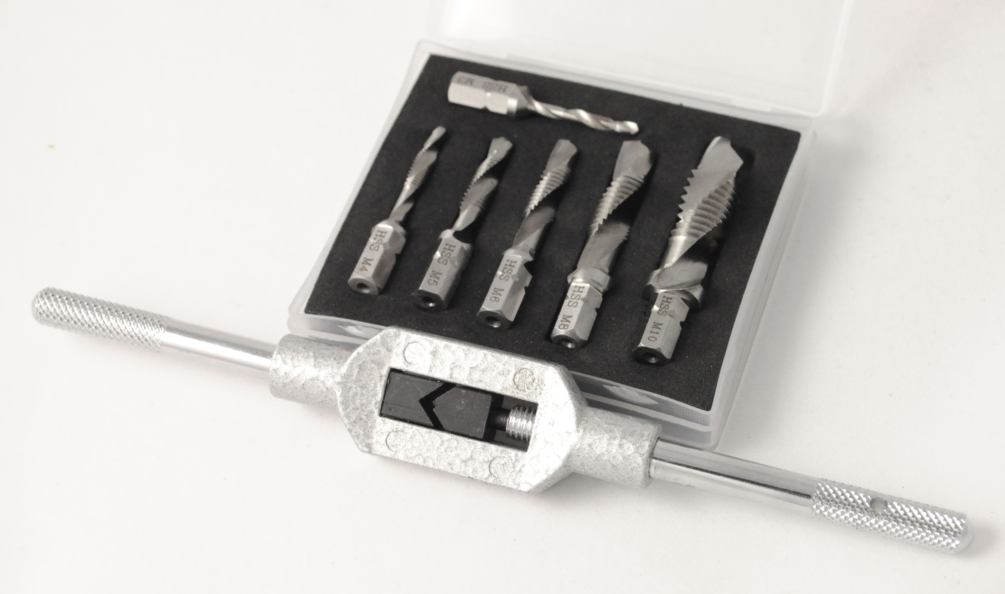 7-tlg. Kombi-Gewindebohrer-Bits, HSS, mit 1/4" 6-Kant, inkl. Windeisen